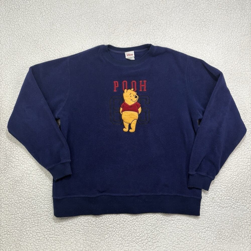 Vintage 90s Disney Store Winnie The Pooh Sweatshirt Adult L Navy Fleece Pullover